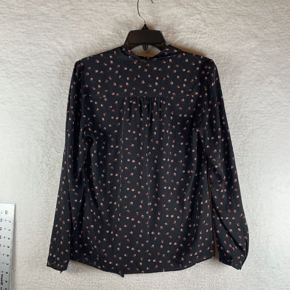 Ann Taylor LOFT Blouse Top Women Black Small Floral Tie Neck‎ Long Sleeve 8026 - Picture 5 of 6